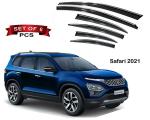 Auto E-Shopping Chrome Line Door Visor for Tata Safari 2021 Model Set of 6 Pieces with Logo Key Chain Ring