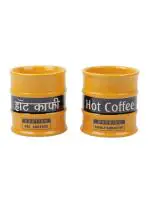 EK DO DHAI BARREL HOT COFFEE YELLOW STONEWARE GLASS SET OF 2 280 ML