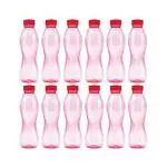 Generic Red Plastic Original Pet Water Bottle, 1 Ltr (Set Of 12)