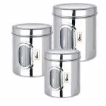 Ebun Stainless Steel See Through Containers Set 750 Gms to 1.25 Kgs Capacity Pack of 3