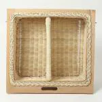 Habere India-All the Cultures Fabricating India Store Beige Rectangular Wicker Basket with Partition and Channel, 22.5 x 20 x 8 inch