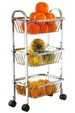 Cosmos Stainless Steel Fruit Trolley / Basket , Vegetable Trolley / Basket , Size - Square Small - 3 Tier (10x13x24 inches), Silver (SQ10X13X3)