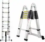 Inditradition Single & Double Sided Convertible Aluminium Telescopic Ladder with Base Stabilizer Bar, 150 KG Load Capacity (12 x 12 Feet | 3.6 x 3.6 Meter)