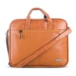 Goblin Bottega Vegan Leather Office Bag with Adjustable Shoulder Belt, Trolley Strap, 14 inch Laptop Briefcase, Formal Executive Professional Bags for Men and Women (Brown)