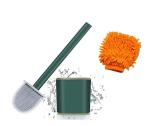 HOMEGINI Toilet Brush and Holder Set for Bathroom, Flexible Toilet Bowl Brush Head with Silicone Bristles, Compact Size for Storage and Organization, Ventilation Slots Base along with Microfiber Glove