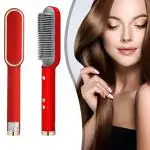 CONSONANTIAM Hair Straightener Comb for Women & Men, Hair Styler, Straightener Machine Brush/PTC Heating -Red