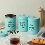 dudki Quoted Stainless Steel Round Canister/Kitchen Storage for Tea Coffee Sugar Set of 3 Wake-Aqua