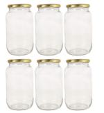 RTWARE Round Glass Jar for Kitchen Storage with Airtight Gold Cap / Lid 500 Gram (Set of 6)