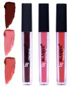 bq BLAQUE Matte Liquid Lipstick Combo of 3 Lip Color # 106-107-112 (Chocolate Mood, Coral Peach, Dark Coral, 12 ml)