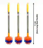 Mast Toilet Cleaning Brush Round with Extra Long Steel Handle - Pack of 3 (Color : Orange)