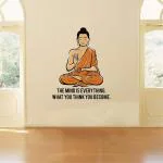 Inkfence 73cm Peaceful Buddha and Quotes 'The Mind is Everything - What You Think You Become - Quotes -Wall Sticker Self Adhesive Sticker (Multi Colour, Vinyl - 73cm X 59 cm) (Pack of 1)