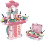 G.FIDEL 2 in 1 Portable Cooking Kitchen Play Set Pretend Play Food Party Role Toy for Boys Girls - Pink