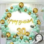 Krido 30th Green Gold Happy Birthday Decoration for Girls Kids Boys, Golden Glitter Happy Birthday Banner,Green Pastel Balloons,Golden Chrome Balloon,Arch Tape birthday decoration items for room