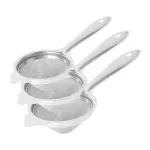 Classy Touch Stainless Steel Double Mesh Tea Strainer Chalni Kitchen Tool 8,9,9.5 cm (3 Piece)