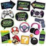 Zyozique Game Zone - Pixel Video Game Party Or Birthday Party Photo Booth Props Kit - 16 Count Black Photo Booth Prop
