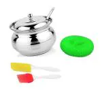 Stainless Steel Ghee Dani or Ghee Pot With Plastic Egg Slicer Cutter, 2 in 1 Egg Slicer Multi Purpose Egg Dicer & Wedger and Multicolour, Pack of 2