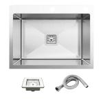 Respite Silver Stainless Steel Single Bowl With Tap Hole Handmade Kitchen Sink, 24 X 18 X 10 Inch