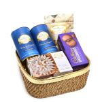 Jaiccha Ghasitaram Gifts-Diwali Hamper-Cane Ratan Brass Basket of Assortments with Kaju Katli-500 gram