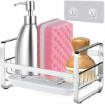Kienlix Sponge Holder For Kitchen Sink Caddy Organizer Countertops And Walls Soap Tray Dish Drainer With Detachable Dish Drainer Tray(Stainless Steel, Silver)