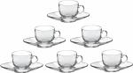 otak Dishwasher Safe Clear Round Shape Glass Coffee Cup with Saucer Set - 150 ml (Pack of 6)