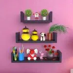 webshoppee Webshoppee U-Shape MDF Wall Shelves for Living Room Furniture,(Black) - Set of 3 MDF (Medium Density Fiber) Wall Shelf (Number of Shelves - 3, Black)