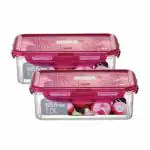 Lock & Lock Stackable Tritan Leakproof Food Storage Container With Pink Lid, Transparent, 1 Liter, Set of 2 (LBF817P)
