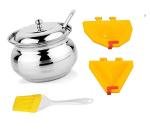 Stainless Steel Ghee Dani or Ghee Pot with 2 Pcs Bag Lunch Box and Multicolour, Pack of 2