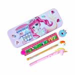 FULLKART Mermaid Double Layer Metal Pencil Box | Stationary Organizer with 1 Gel Pen, Stack Pencil, Scale and Eraser (Assorted Stationery Items Designs)