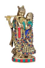 Dattatreya Multicolor Brass Lord Radha Krishna Idol