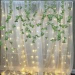 Special You Decoration Tulle White net Curtain with green vines and led light- 9 Items