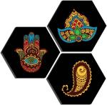 SAF Set of 3 Hexagon modern art UV Textured Painting Pack of 3 (Multicolor)