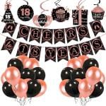 Zyozique 18th Birthday Decorations Cheers to 18 Years 18s Birthday Banner with Swirls and Balloon for Men Women Rose Gold Backdrop Wedding Anniversary Party Supplies Decorations( Pack of 32)