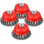 ABlue Clipph Wer 3 incire Wheel Brush, Twisted Knotted Cup Brush with Carbon Steel Wire (Pack of 4)