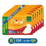Niine Dry Comfort Regular Sanitary Napkins for women, (Pack of 6) 108 Pads