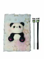THE CUBBY CART Pack of 3 - Panda Fur Plush Diary Set with 2 panda Pens/Panda Fur Squishy Diary/Panda fur Diary/panda Pen Set (PANDA DIARY + 2 PANDA PEN)