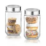 Treo Glass Transparent Cube Storage Glass Jar - 800 Ml (Set Of 2)