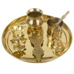 Spillbox Traditional Handcrafted Brass Pooja Thali/Aarti Bartan Plate set - Plain PPset