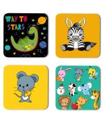 Whats Your Kick Cartoon Animals With Way To Stars Quotes Printed Set of 4 Coaster With Metal Stand