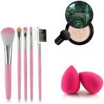 URBEN QUEEN-Sunis BB Cream Air Cushion Foundation Korean Mushroom Head CC Cream Concealer Whitening Cosmetic Waterproof Brighten Face Base Tone Foundation WITH SET OF 5 MINI MAKEUP BRISHES AND 2 PIECE BLENDAR PUFF ( SET OF 4 )