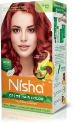 Nisha Creme Hair Color for Women - Cherry Red, 60g+60ml, Long-lasting, 100% Grey Coverage Permanent Hair Colour for Soft, Shiny, Healthy Hair