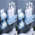 SHOPITECH Multipurpose Self-Adhesive Plastic Kitchen Bathroom Shelf Wall Holder Storage Rack. ( 2 Bathroom Shelf + 4 Soap Dish )
