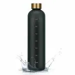 Yakinam 1 Litre Leak Proof Water Bottle with Time Maker BPA Free Frosted Plastic Material (Black Mat)