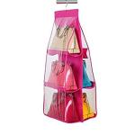 Inditradition Cotton Polished 6 Pockets Hanging Handbags Organizer with Hook (90 cm, Pink)
