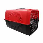 Plushmate Heavy Duty Plastic Handle Hinged Door Folding Collapsible Crate Portable Pet Travel Carrier Cage & Kennel House for Cats, Rabbit, Puppies & Small Animals - Red (20-inch)