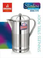 Dhara Stainless Steel Slimline Water Pitcher with Lid 2 Liters | Food Grade | Rust Proof | Easy to Pour | Steel Serving Water Jug