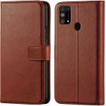 Juberous Leather flip Case for Samsung Galaxy M31 Prime | Inside TPU with Card Pockets | Wallet Stand | Magnetic Closure | 360 Degree Complete Protection Vintage Flip Cover - Brown