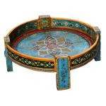 Baanmata International Handpainted Multicolor Round Mango Wood Bedside Table (60 x 60 x 20 cm)