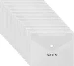 Shining Zon Envelope Design File Folder Clear Holder Storage Case for Paper Document Bag PassBook, Cheque Book Snap Button Folder Clear Plastic Container for A5 Papers Stationery - Pack of 70