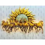 Antaryuga Multicolor14 Metal 7 Running Horses With Sun And Led Wall Art, 53 X 5 X 36 cm