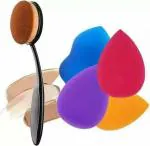 Lenon 1 Oval Shape Foundation brush with 4 pc Blender puff (5 Items in the set)